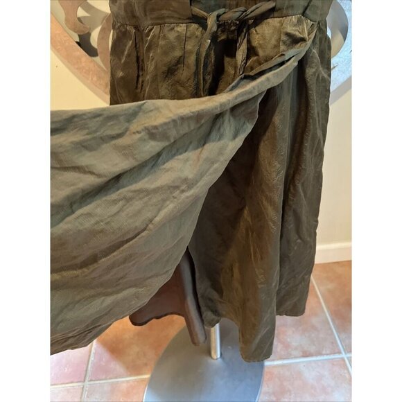 Eileen Fisher Dress Size 12 Crumple Wrap Army Green Elastic V-Neck Cotton Nylon - Picture 7 of 10